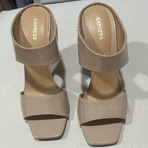 Express Patent Nude-Tone Block Heel Sandals
